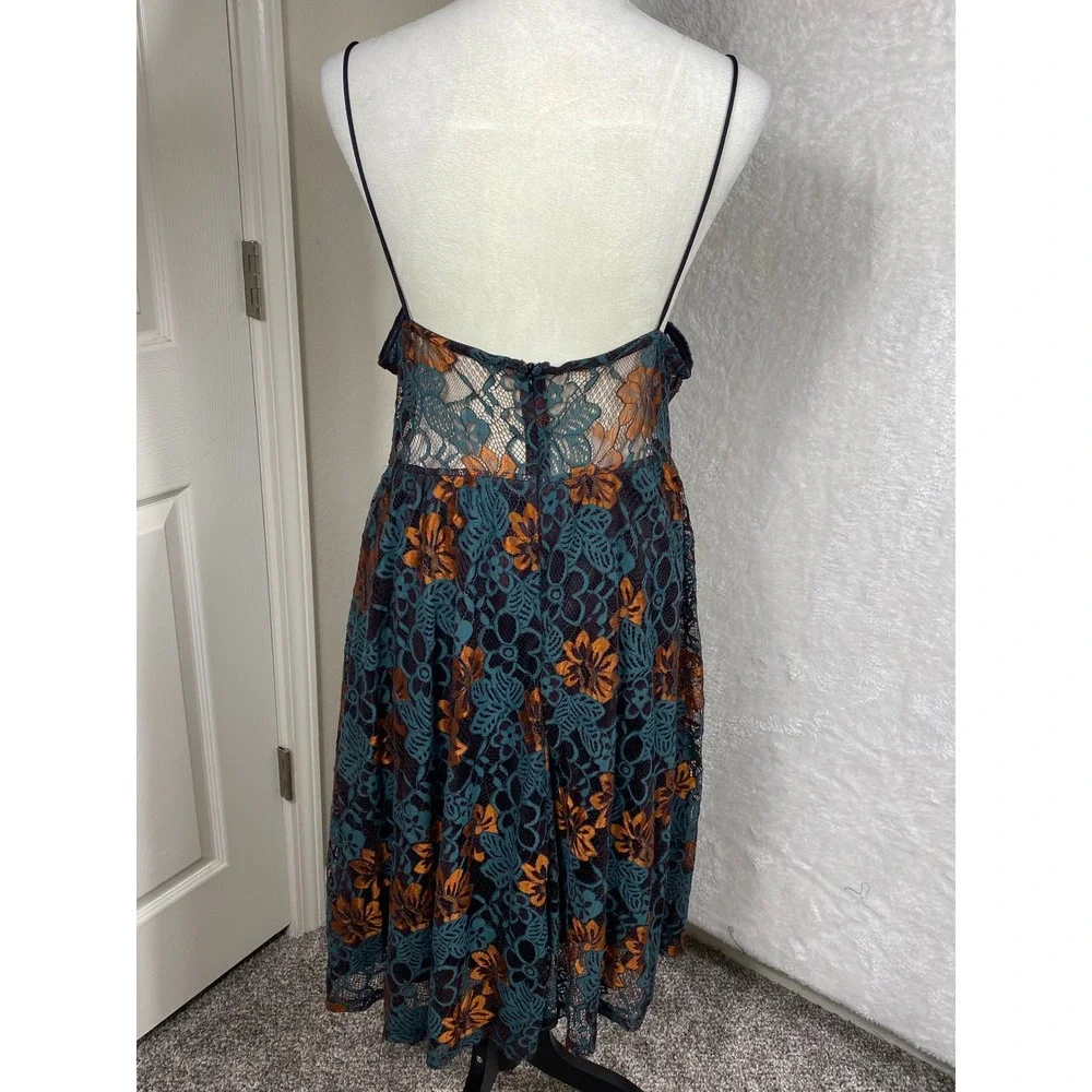 Lace Midi Dress Floral Print Sleeveless Party‎ Cocktail Dress Size L Fairy Goth